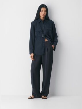 Aritzia effortless pants 14 tall dark navy blue pleated 33” inseam high rise